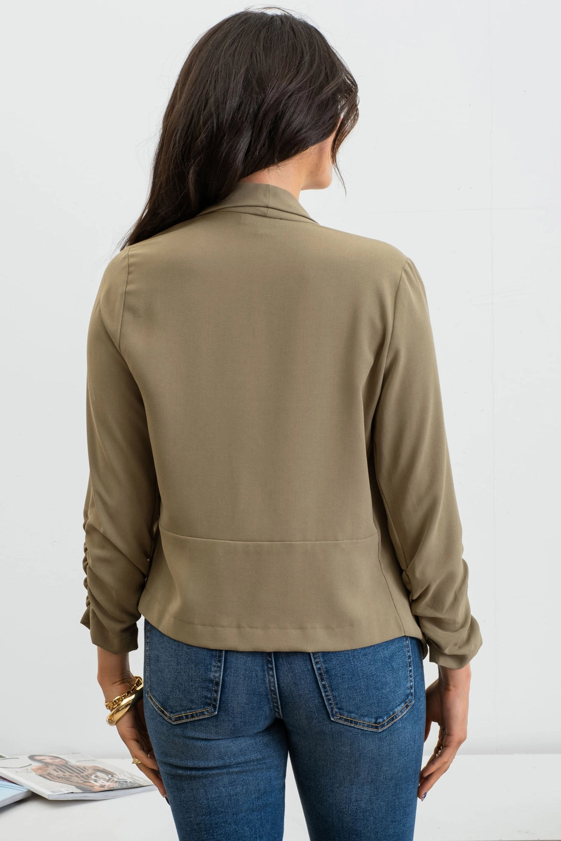 Olive 3/4 Ruched Sleeve Blazer