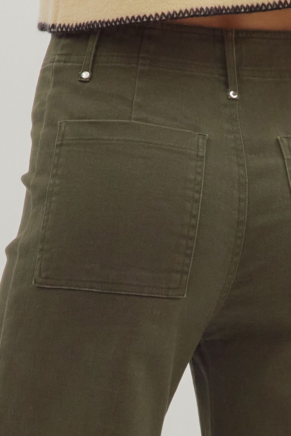Patch Pocket Front Seam Wide Leg Pants - Olive