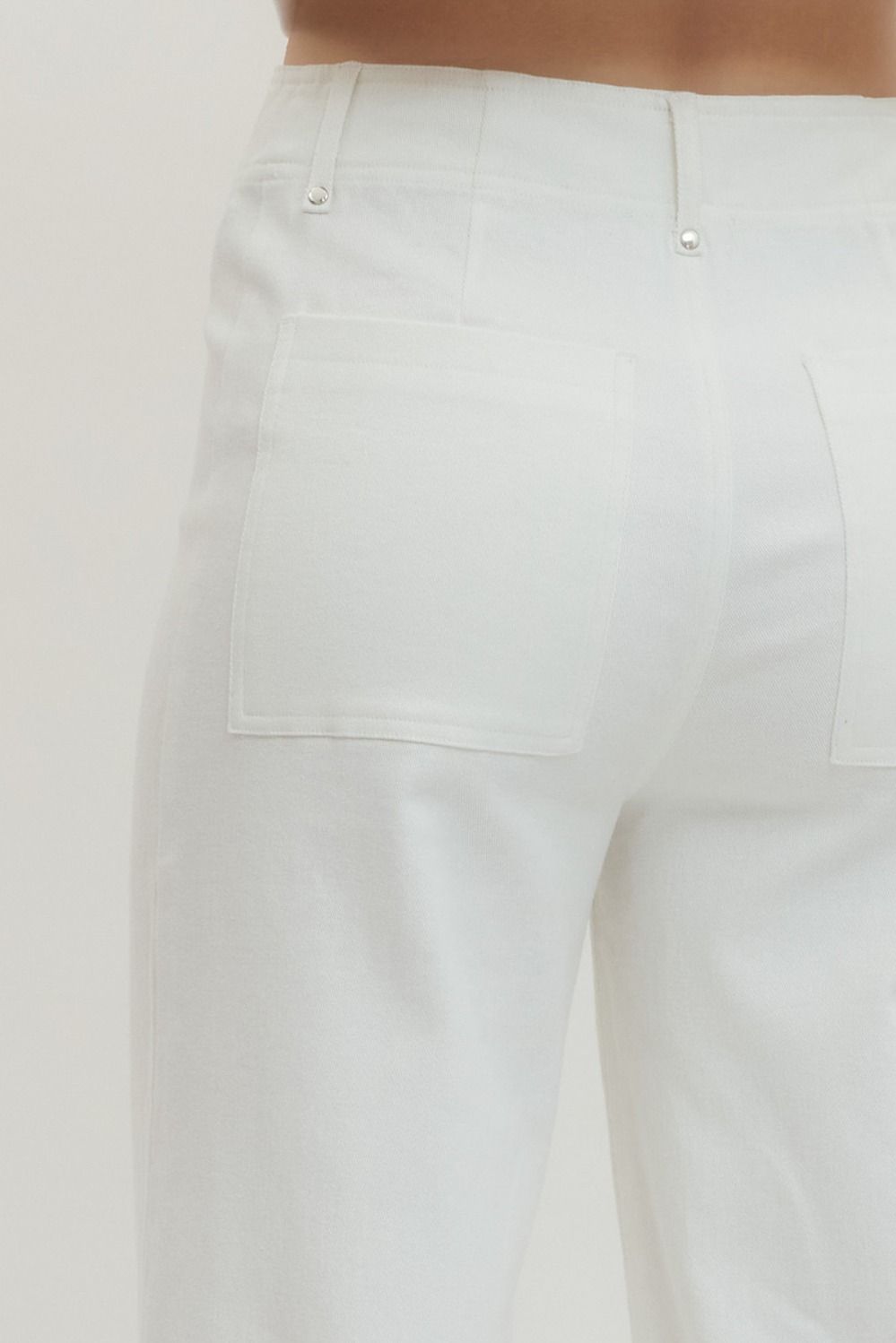 Patch Pocket Front Seam Wide Leg Pants - Off White