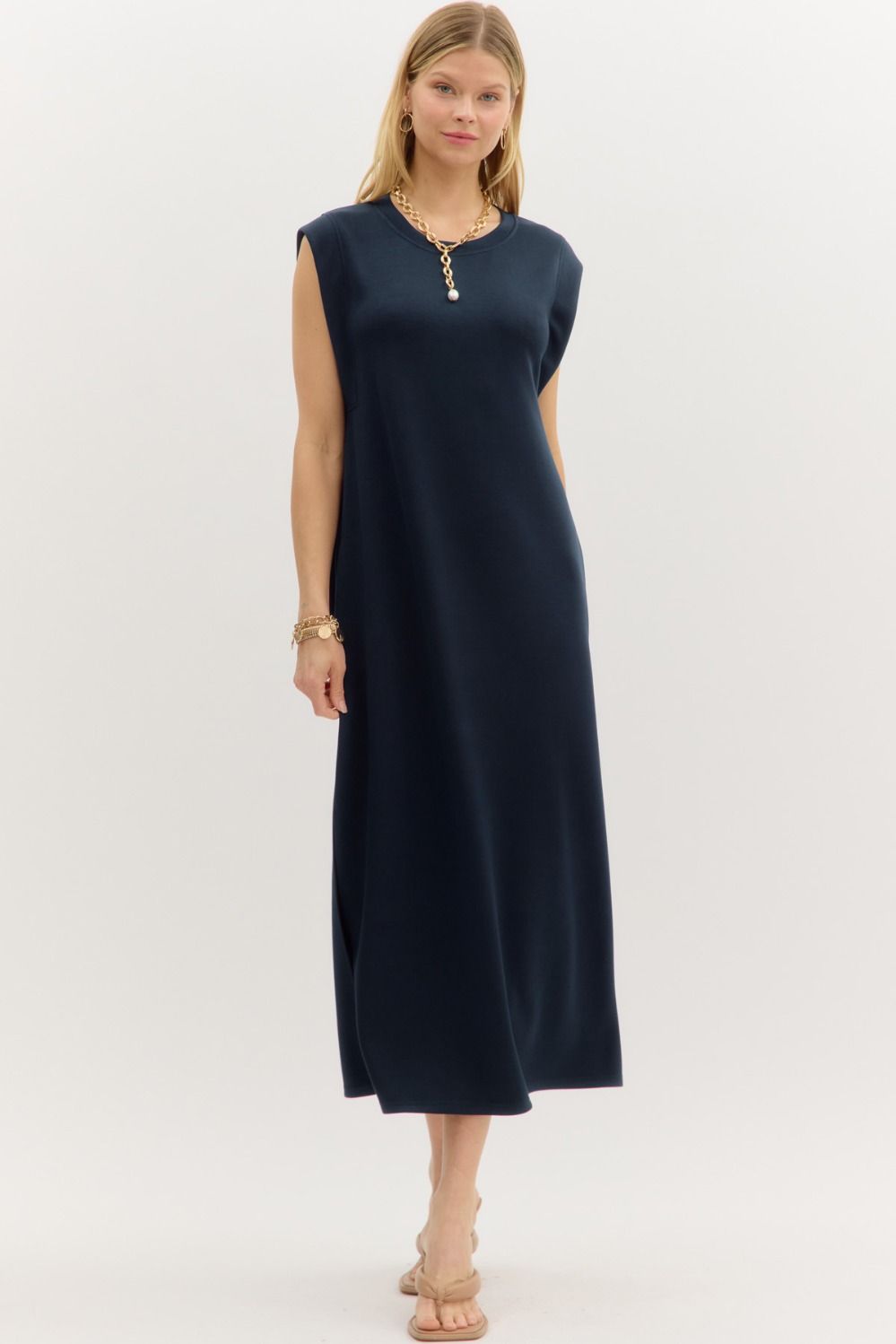 Caroline Sleeveless Midi Dress - Navy