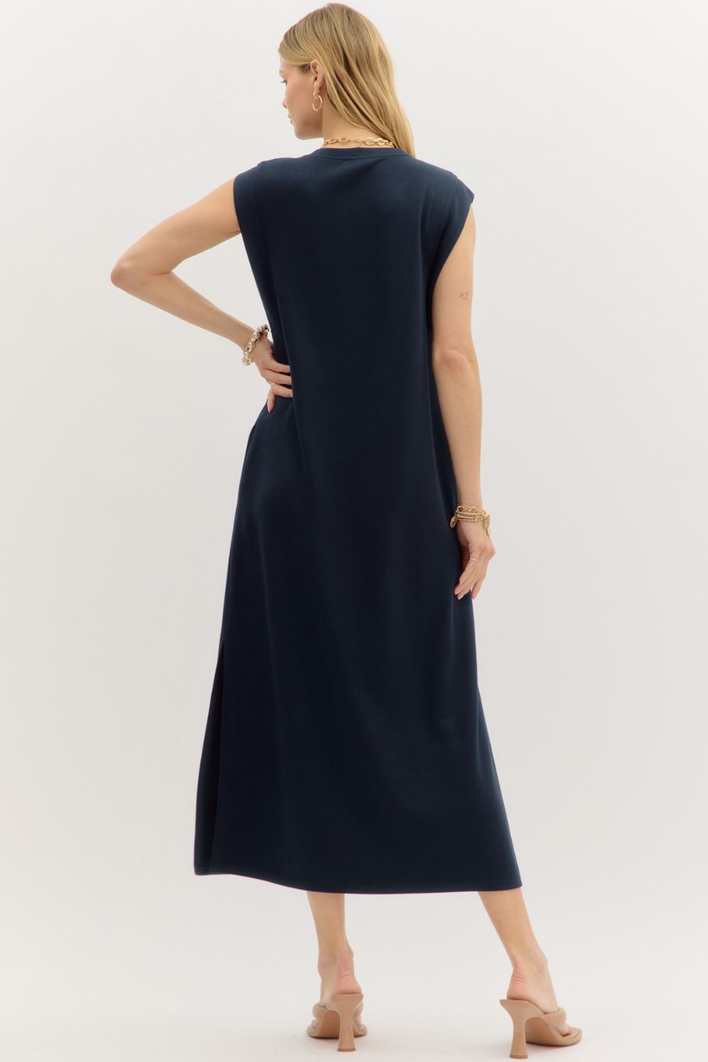 Caroline Sleeveless Midi Dress - Navy