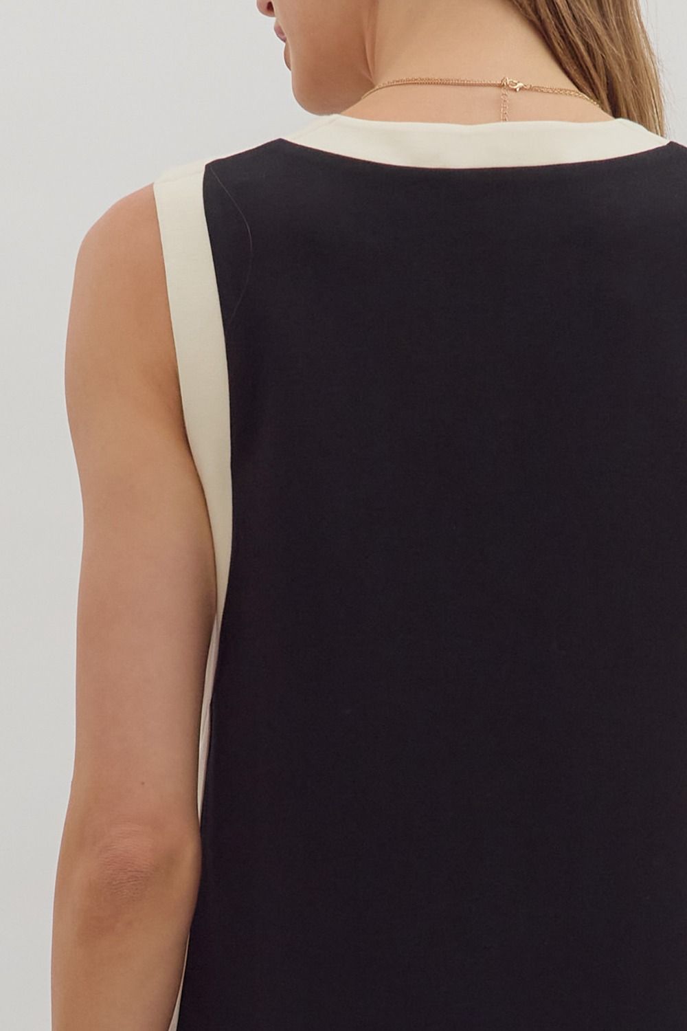 Contrast Binding Sleeveless Midi Dress - Black