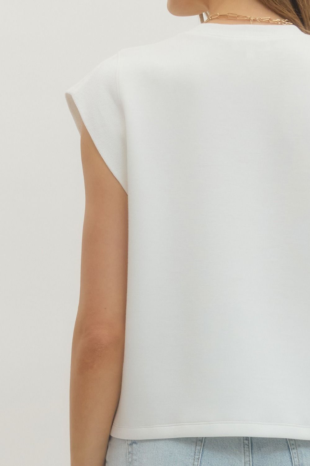 Ribbed Cap Short Sleeve Pullover - Off White