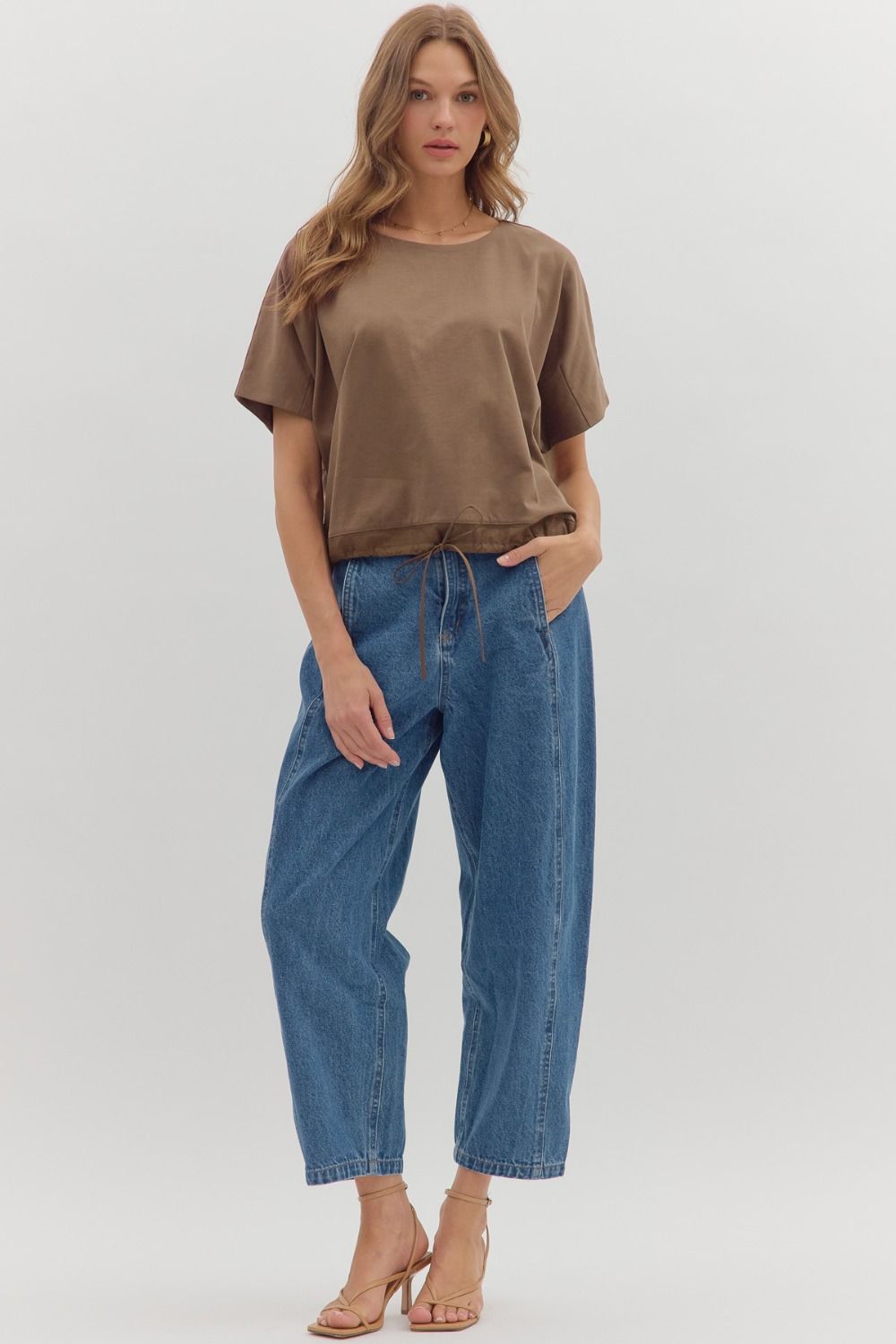 Adjustable Drawstring Short Sleeve - Coffee