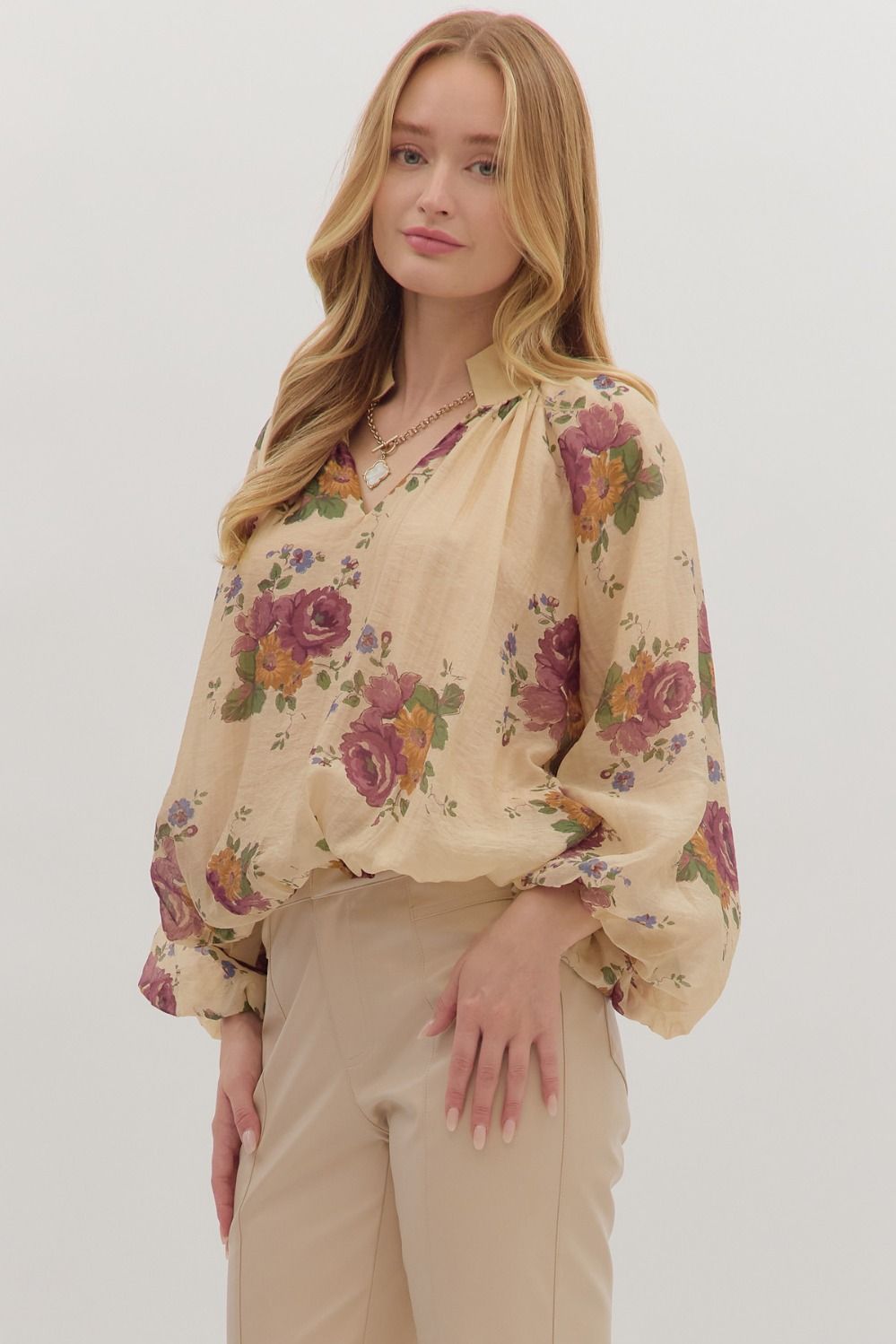 Floral Whispers Puff Long Sleeve - Ecru
