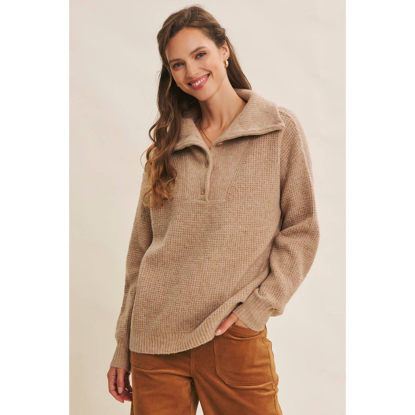 Essential Wool Waffle Knit Pullover - Toffee