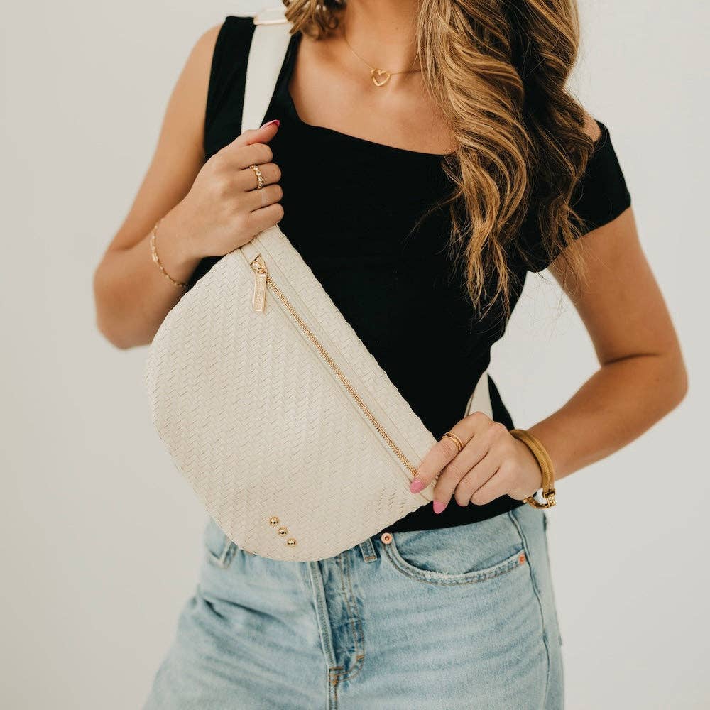 Diagonal Woven Westlyn Bum Bag Cream