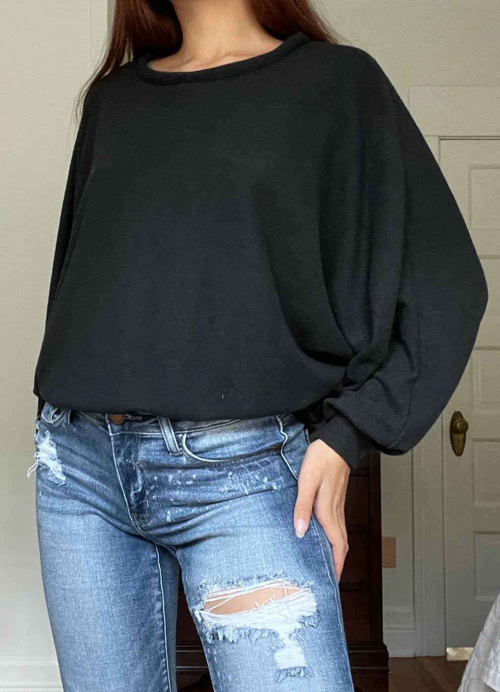 Hacci Top Dolman Sleeve - Black