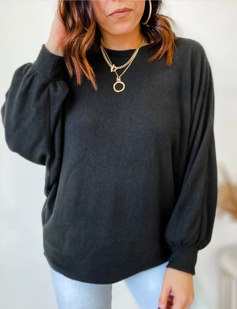 Hacci Top Dolman Sleeve - Black