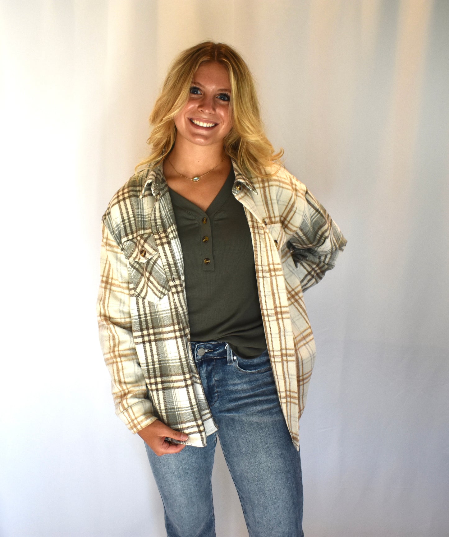 Neutral Contrast Plaid Shacket