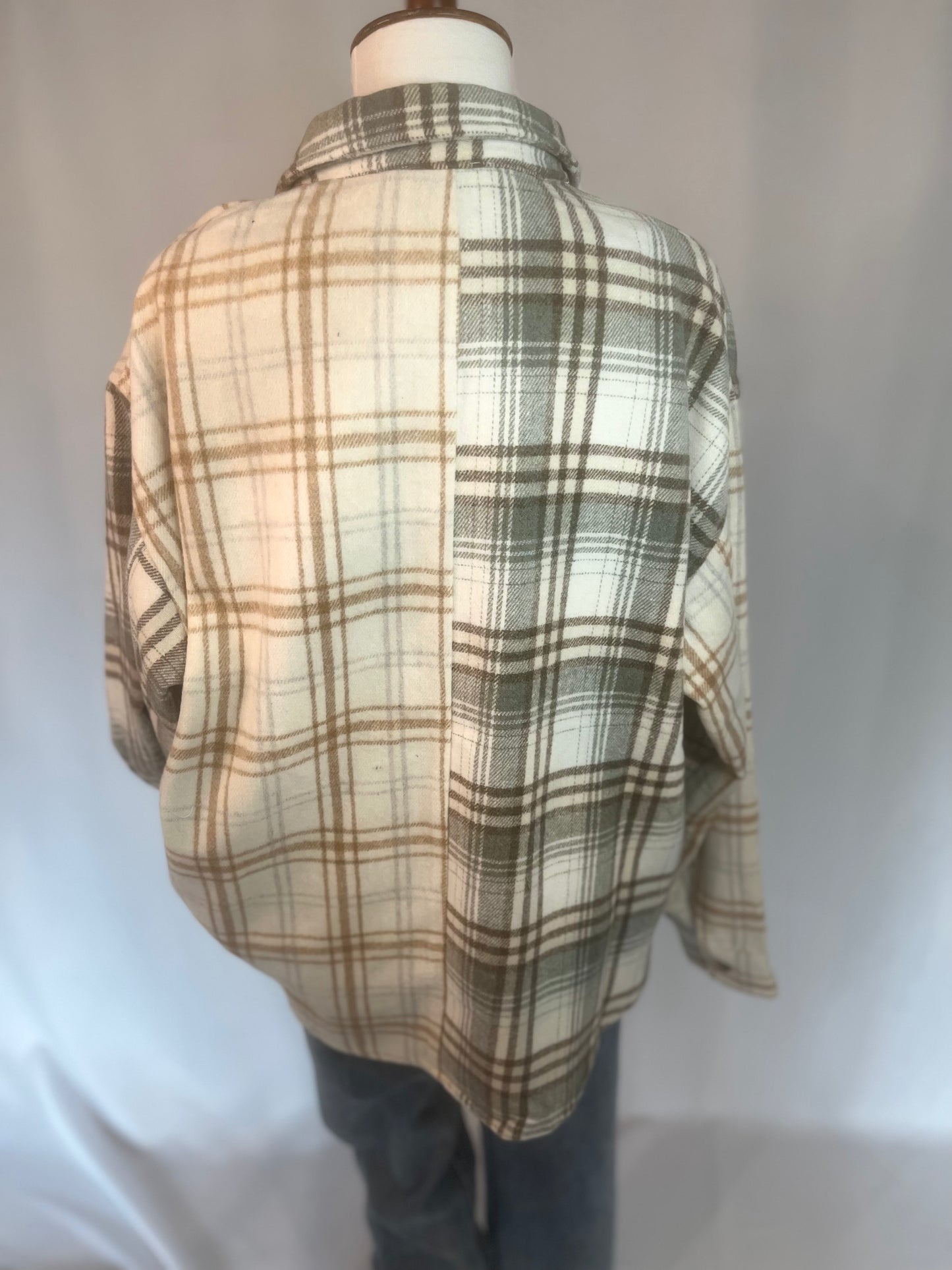 Neutral Contrast Plaid Shacket