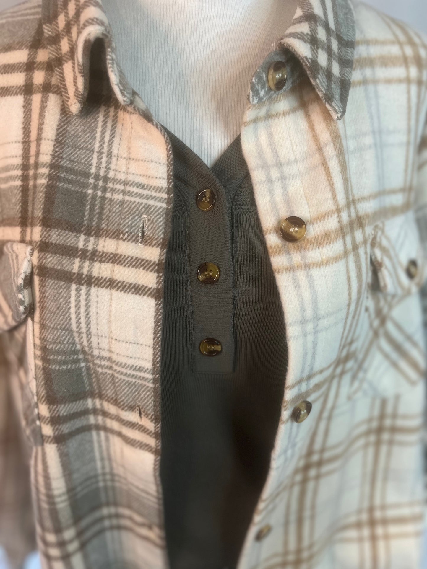 Neutral Contrast Plaid Shacket