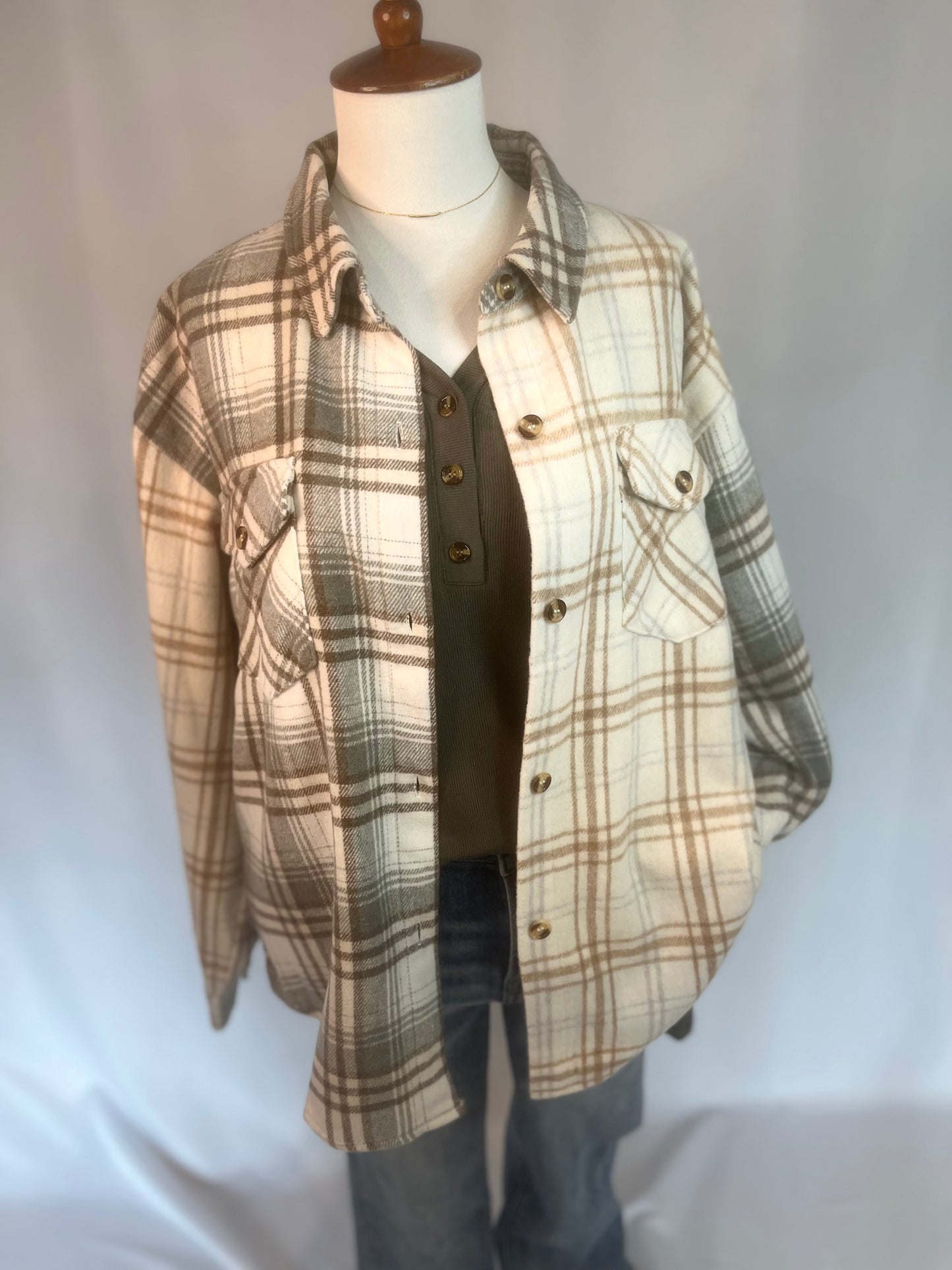 Neutral Contrast Plaid Shacket