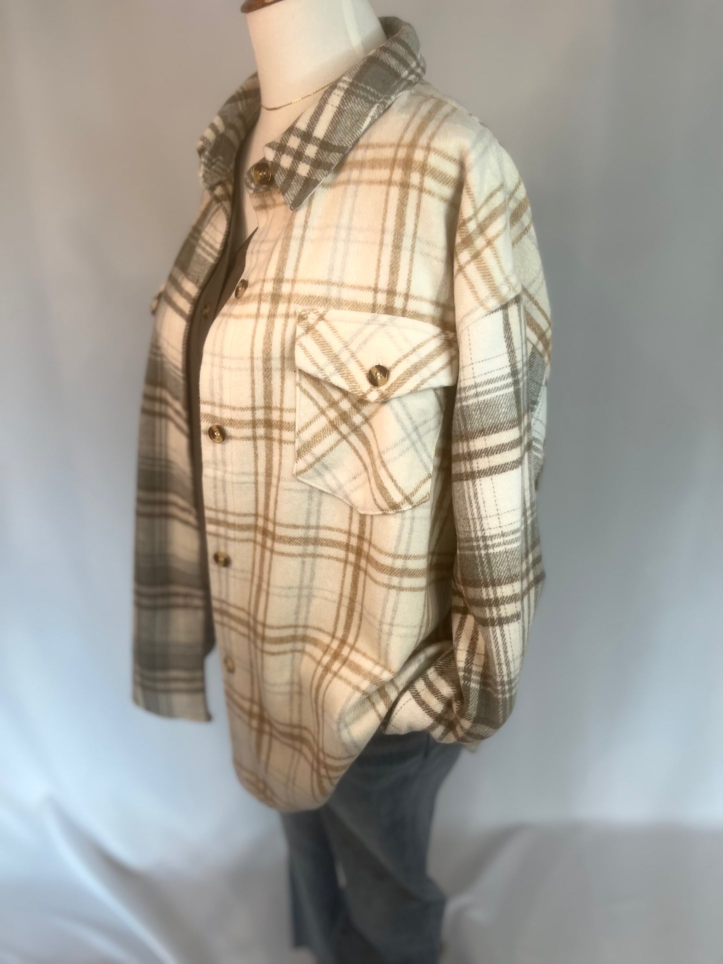 Neutral Contrast Plaid Shacket