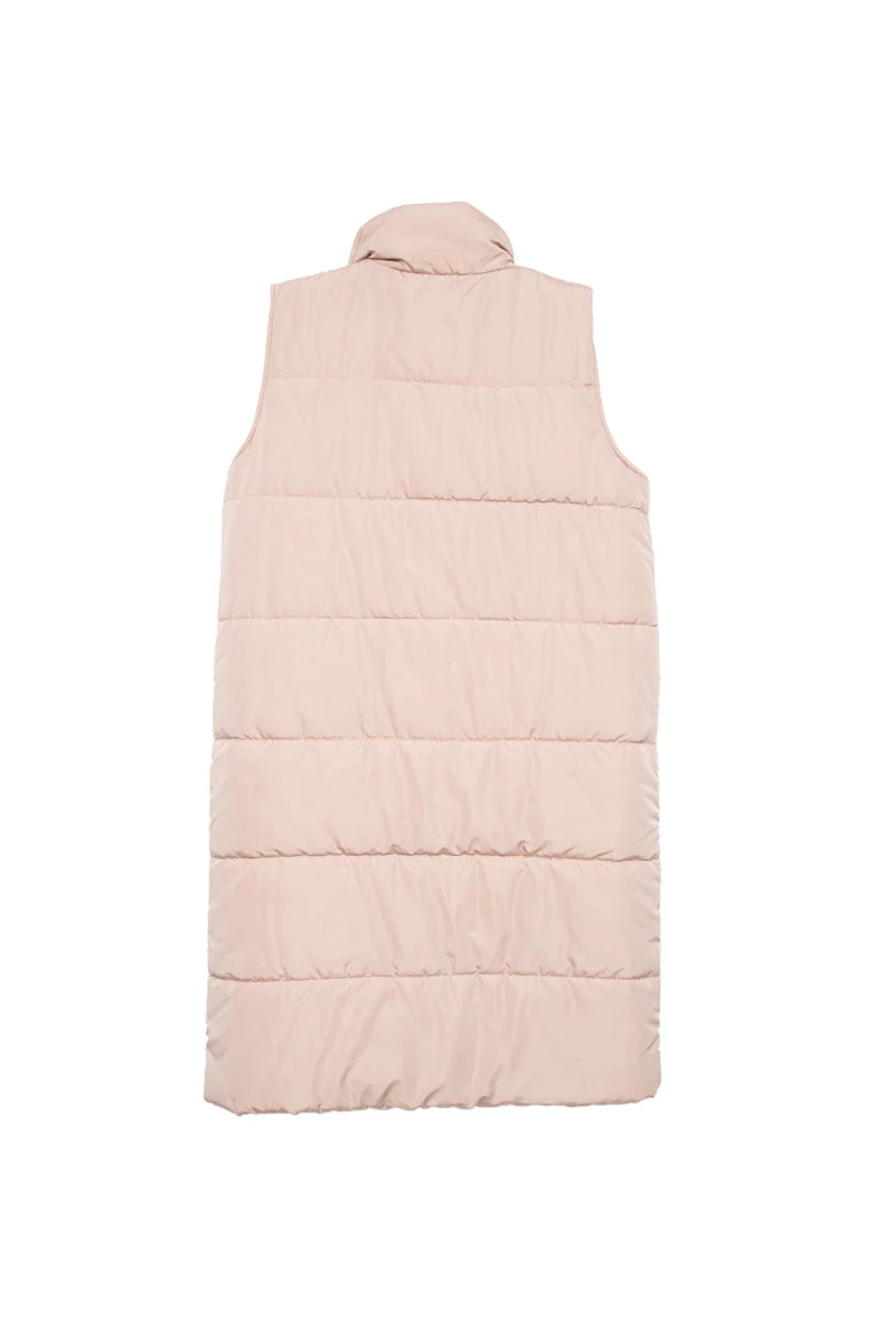 Tan Long Quilted Puffer Vest