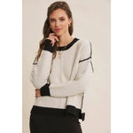 Soft Round Neck and Contrast Detail Sweater - Cream/Black