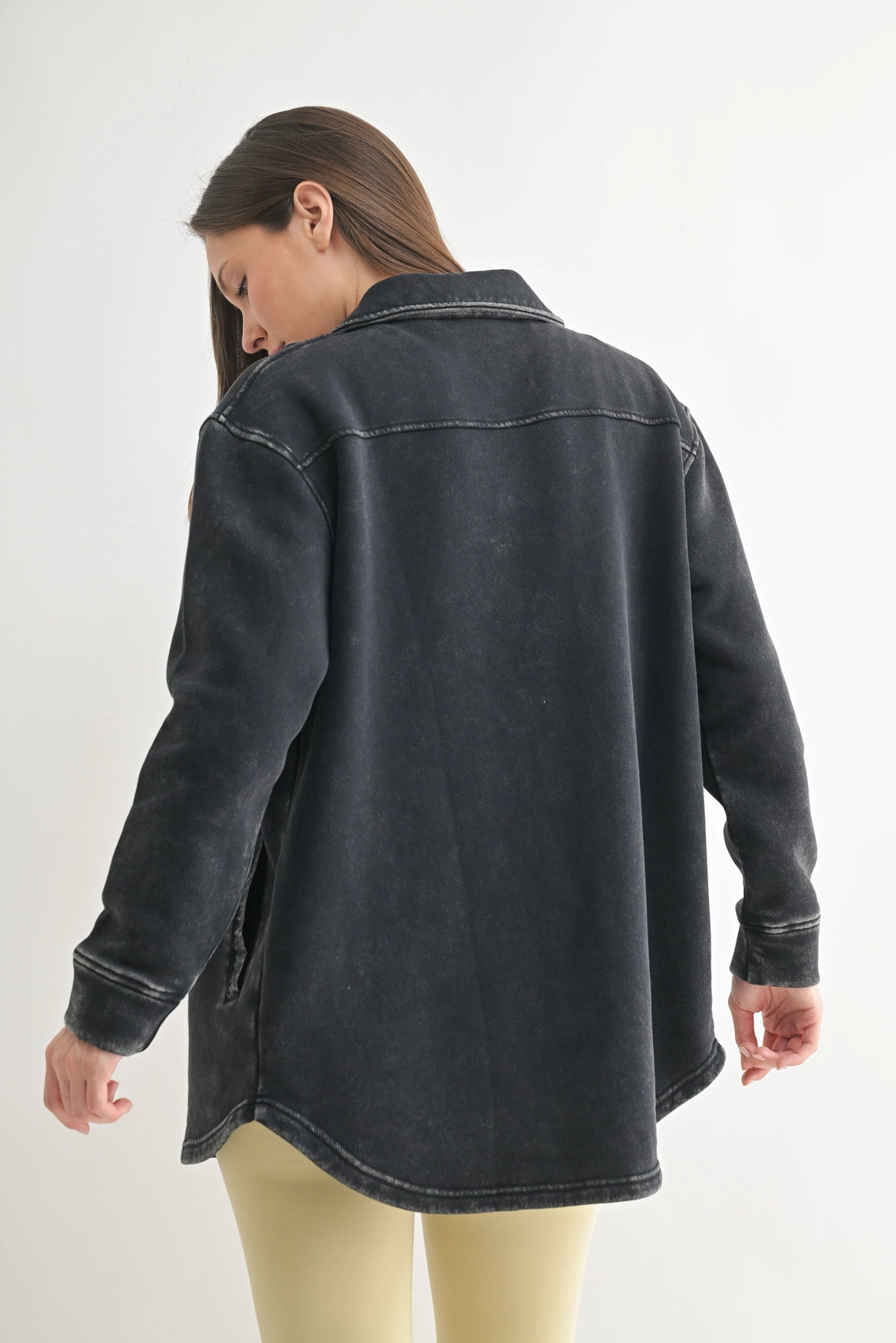 Snap-On Shacket with Pockets - Black