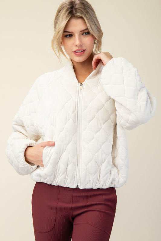 Bone Quilted Bomber Jacket