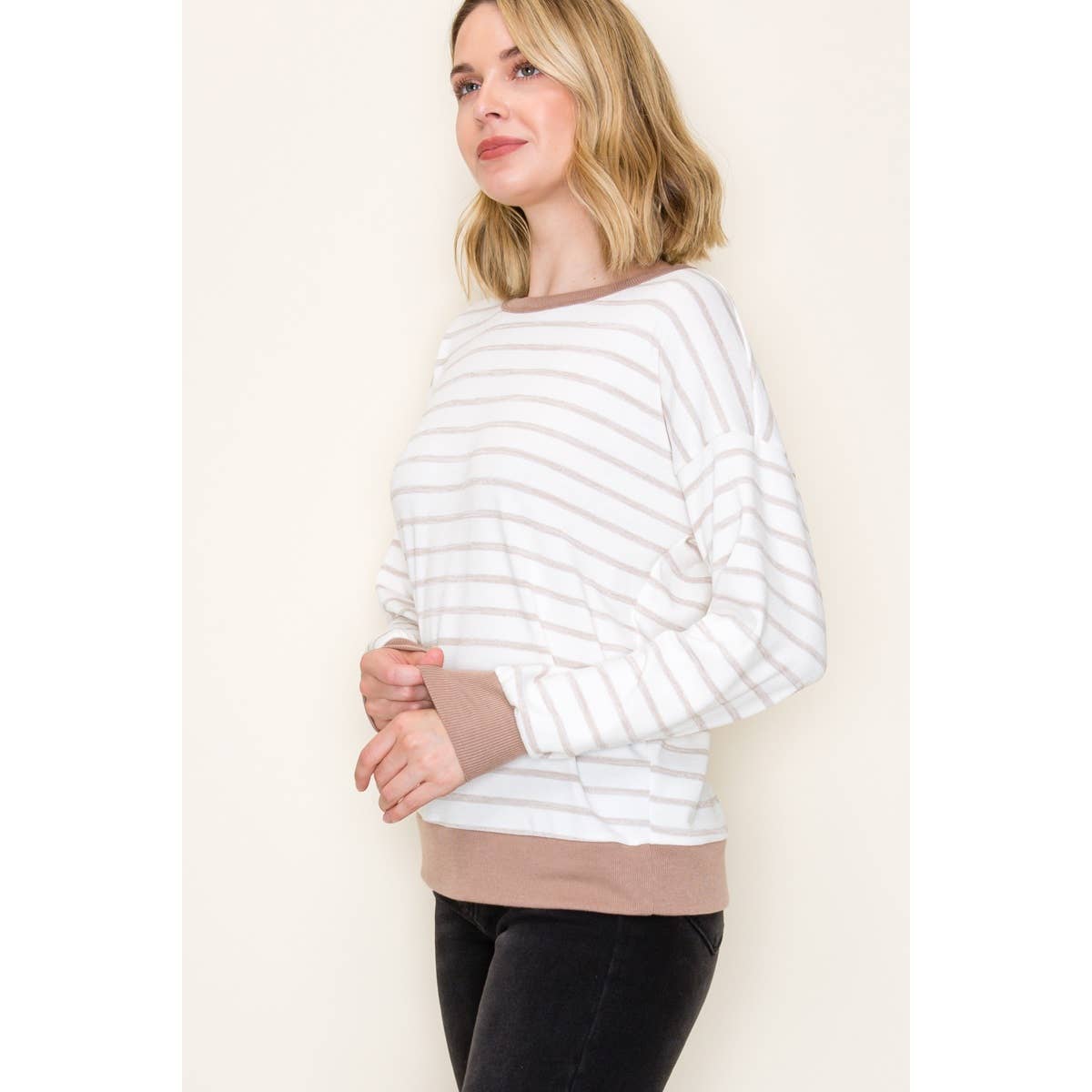 Striped Pullover Knit Top - Taupe