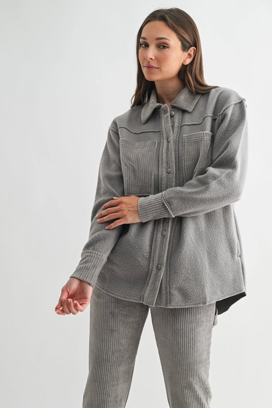 Terrainmix Corduroy & Fleece Shacket - Fog