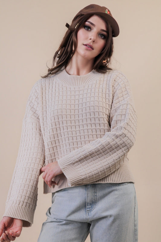 Oversized Textured Knit Sweater - Ecru