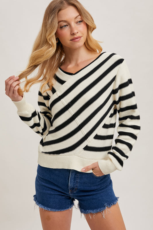 Wrap V-Neck Striped Sweater