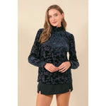 Velvet Smocked Mock Neck Long Sleeve