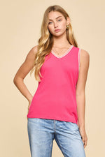 Embroidered Stitching Detail Sleeveless Top - Hot Pink