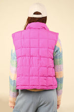 Solid Puffer Padded Warm Vest: Fuchsia