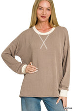Ribbed LS with Contrast Trim: Mocha