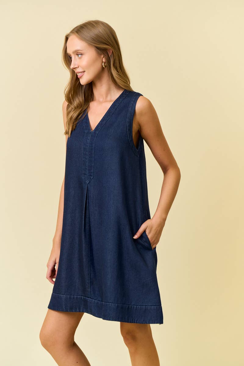 Dark Denim V-Neck Sleeveless Dress