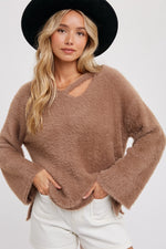 Mocha Strappy Front Fuzzy Sweater