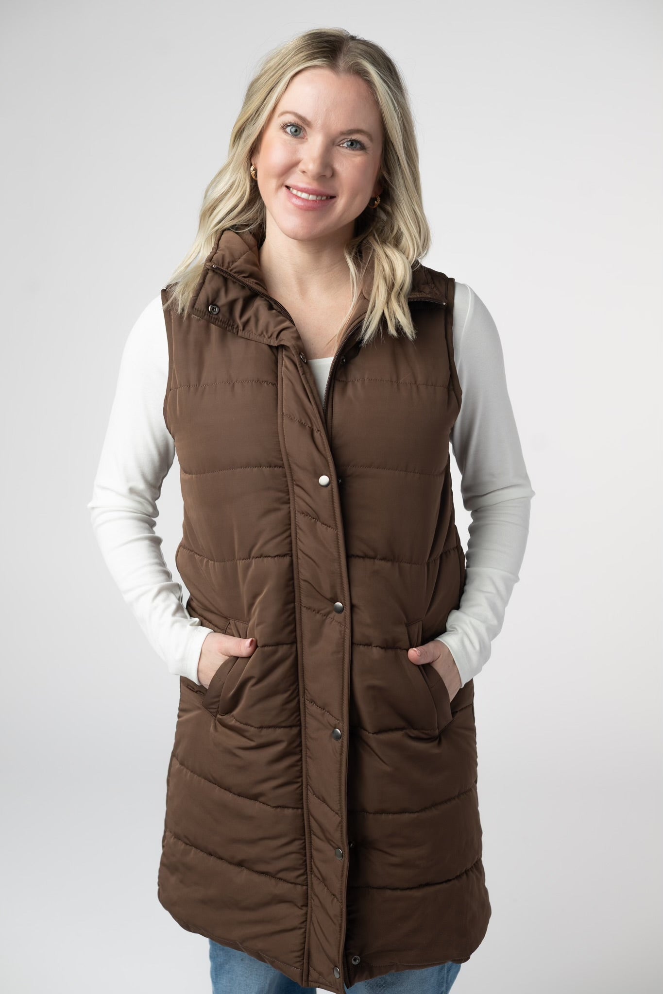 Harlow Long Vest - Brown