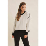 Soft Round Neck and Contrast Detail Sweater - Cream/Black