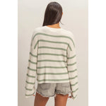 Lightweight Wide-Sleeve Striped Sweater - Sage Green