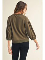 Solid 3/4 Peasant Sleeves Top - Olive