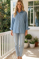 Polka Dot Collared Pocket Denim Shirt - Light Denim