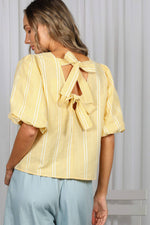V-Back 2 Bow Accent Feminine Plaid Blouse Top - Yellow