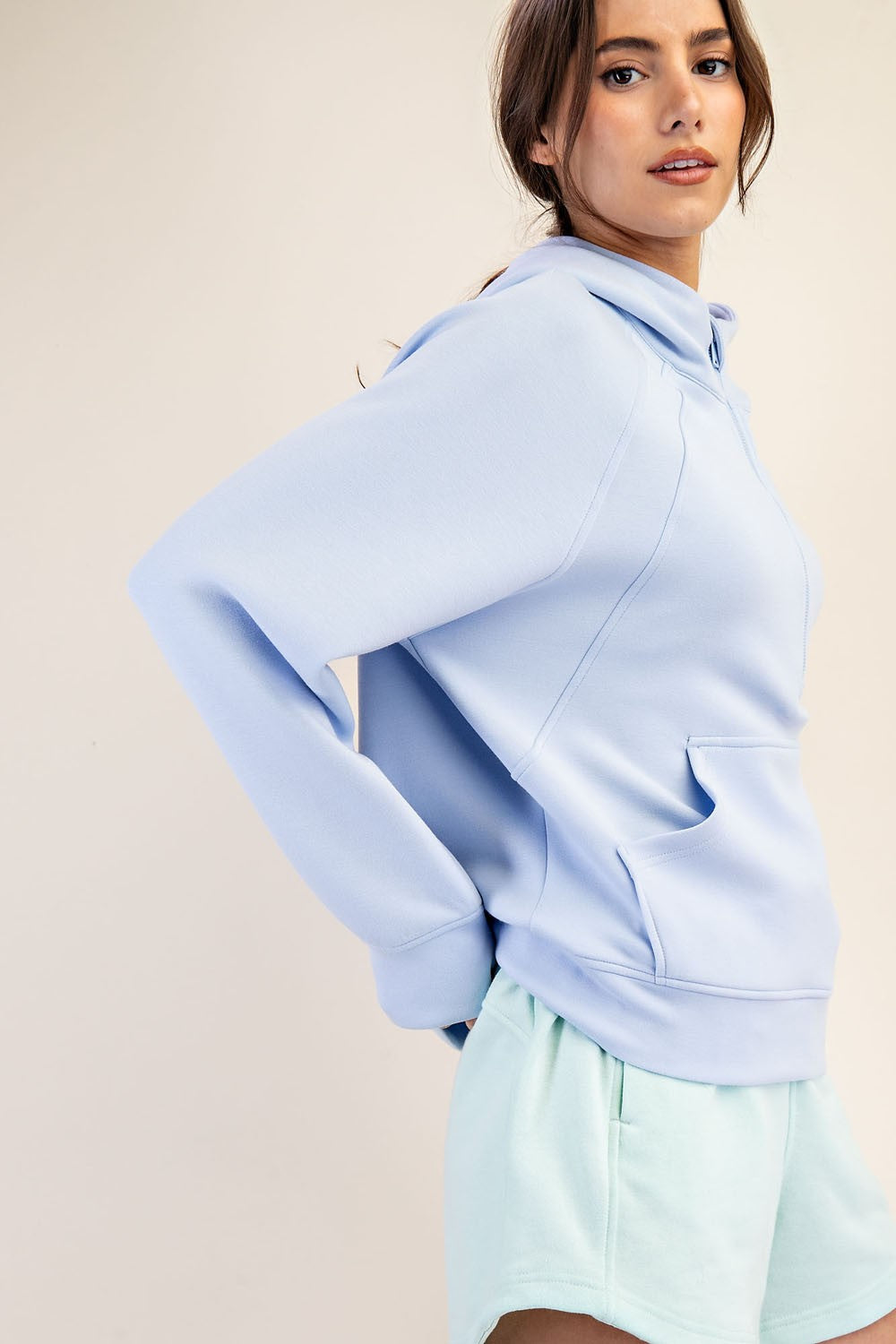 Modal Scuba Quarter Zip Hoodie - Frost