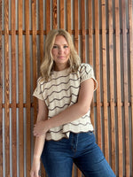 Lt. Taupe Scallop Striped Sweater Top