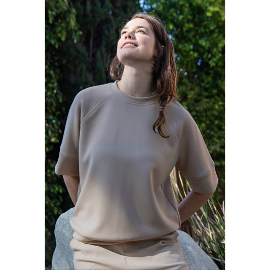 Modal Scuba Luxe Oversized Sleeve Top - Taupe