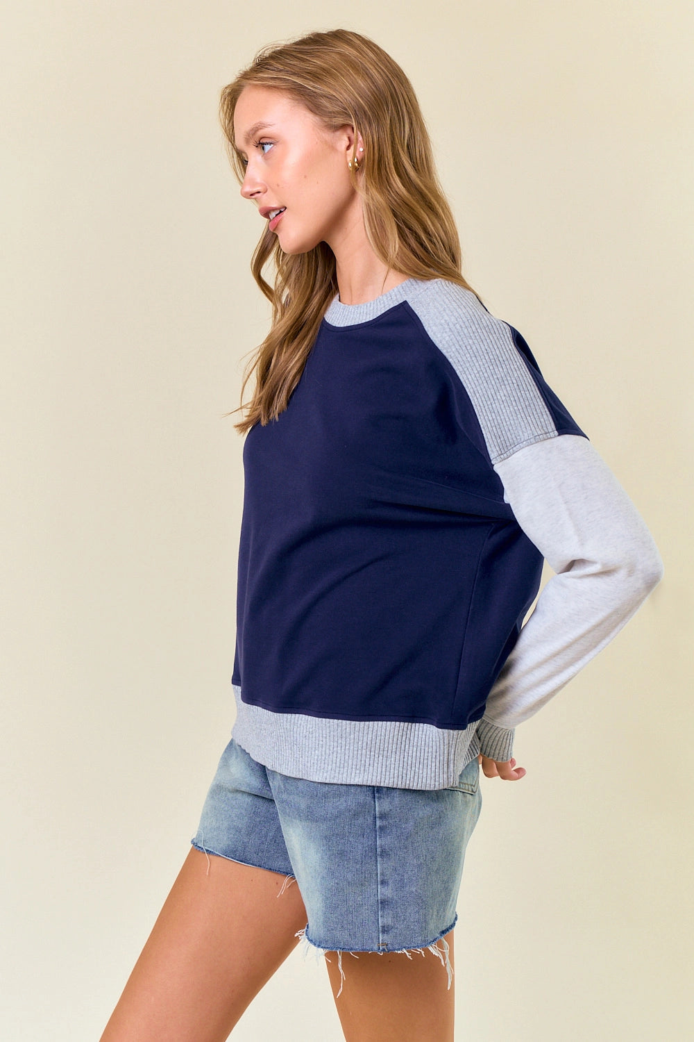 Navy Colorblock Pullover Top