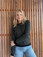 Crew Neck Pinstriped Top- Black