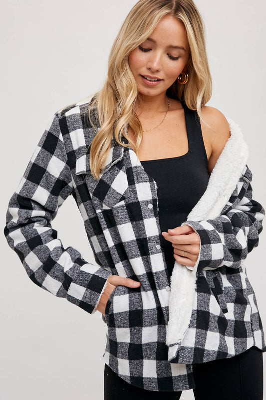 Buffalo Plaid Sherpa Lined Shacket - Black Plaid