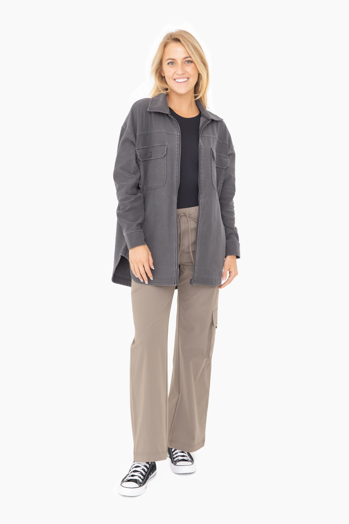 Oversized Cotton Blend Shacket - Black