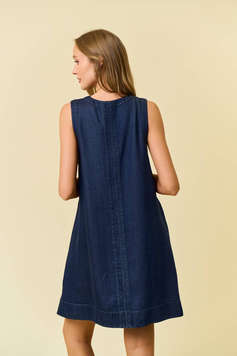 Dark Denim V-Neck Sleeveless Dress