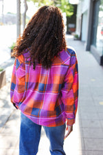 Magenta & Orange Plaid Fleece Shacket