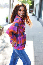 Magenta & Orange Plaid Fleece Shacket