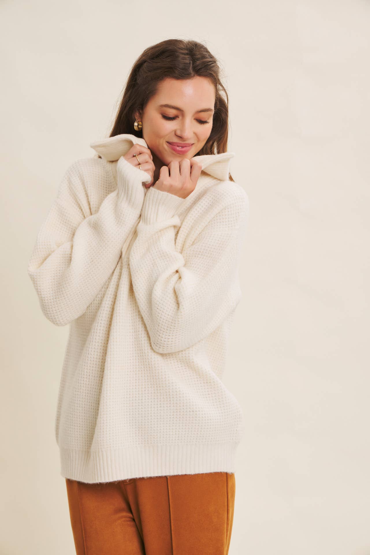 Essential Wool Waffle Knit Pullover - Cream
