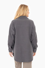Oversized Cotton Blend Shacket - Black